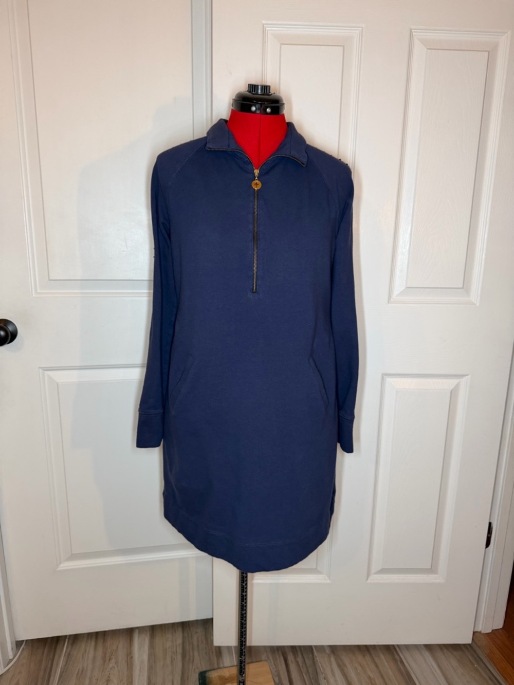 Lilly Pulitzer Skipper Popover Navy Blue Dress 1/4 Zip Crochet Accent Women M